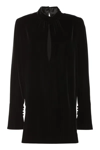 Saint Laurent Black Velvet Mini-dress With Back Button Fastening And Slit Cuffs