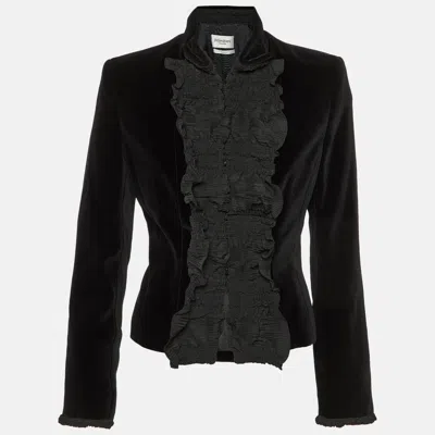 Pre-owned Saint Laurent Black Velvet Ruffled Jacket S