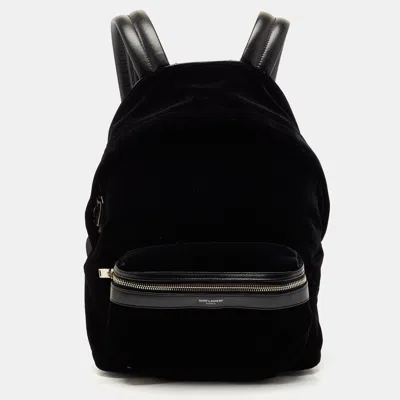 Pre-owned Saint Laurent Black Velvet Small City Backpack