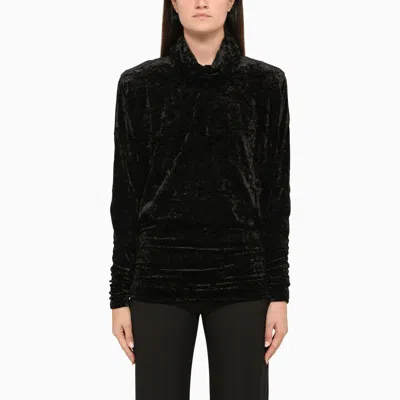 Saint Laurent High Neck Long-sleeved Top In Black