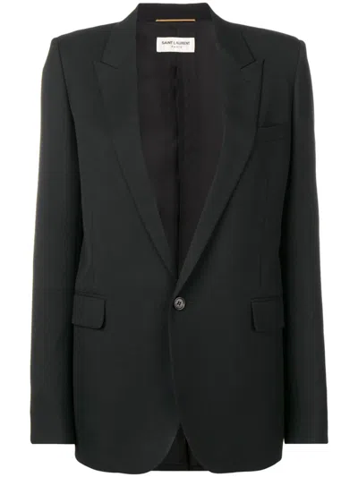 SAINT LAURENT BLACK VIRGIN WOOL AND SILK CLASSIC FORMAL BLAZER