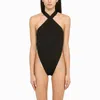 Saint Laurent Crossneck Bodysuit Top In Black