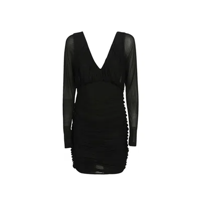 Saint Laurent Ruched Viscose Dress In Black