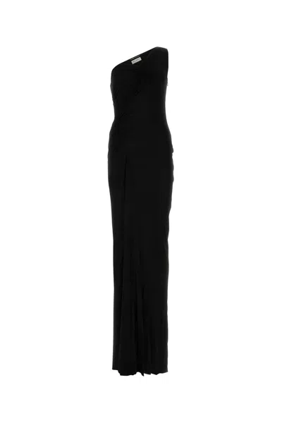 Saint Laurent Zip Closure Flared Long Dresses In Black