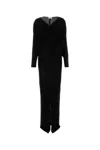 Saint Laurent Viscose Long Dress With Velvet Texture In Black