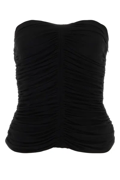 Saint Laurent Sleeveless Draped Cropped Top In Black