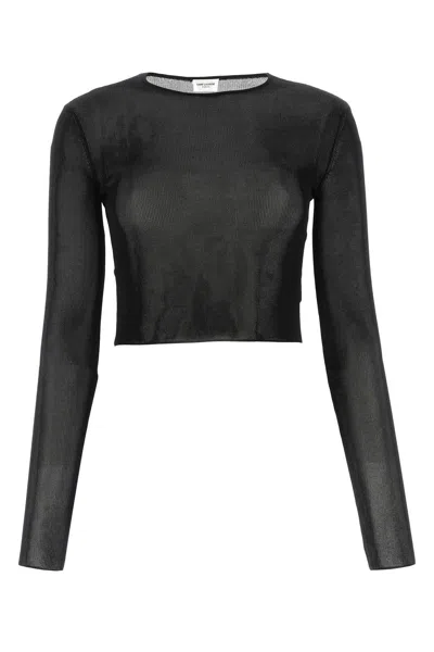 Saint Laurent Fine Viscose Crop Top In Noir