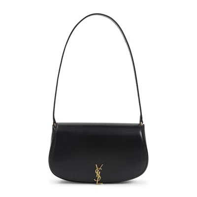 Saint Laurent Dark Brown Leather Mini Voltaire Shoulder Bag In Black