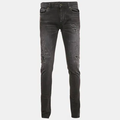 Pre-owned Saint Laurent Black Washed And Distressed Denim Jeans M Waist 32"