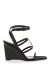 Saint Laurent Black Wedges With Metallic Cassandre Detail And Adjustable Leather Strap In Leather Women In Black