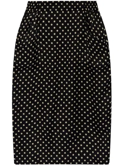 SAINT LAURENT BLACK WHIT SPOT FITTED SKIRTS
