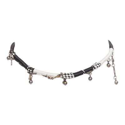 Pre-owned Saint Laurent Black White Braided Tribal Ball Charms Choker Necklace