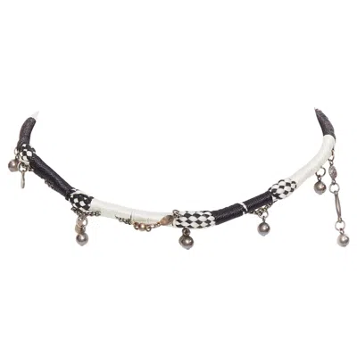 Pre-owned Saint Laurent Black White Braided Tribal Ball Charms Choker Necklace