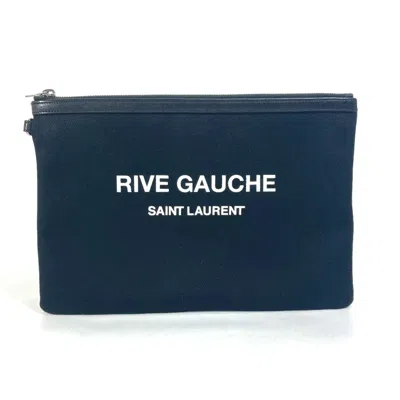Pre-owned Saint Laurent Black White Canvas Leather Clutch Bag () In Multi