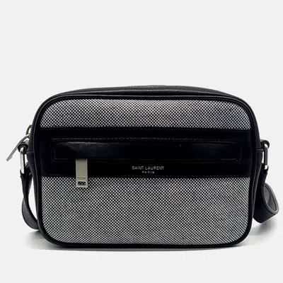 Pre-owned Saint Laurent Black White Fabric And Leather Camp Camera Bag