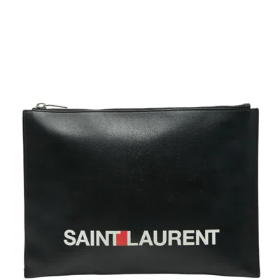Pre-owned Saint Laurent Black White Leather Clutch Bag () In Black, White