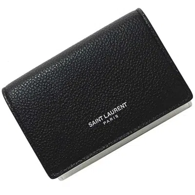 Pre-owned Saint Laurent Black White Leather Wallet (tri-fold) () In Multi