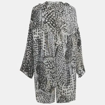 Pre-owned Saint Laurent Black/ White Printed Silk Mini Dress M