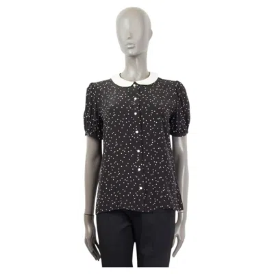 Pre-owned Saint Laurent Black White Silk Dotted Short Sleeve Blouse Shirt 42 L