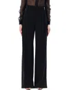 Saint Laurent Satin-trimmed Grain De Poudre Wool Wide-leg Pants In Black