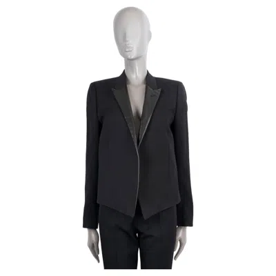 Pre-owned Saint Laurent Black Wool 2014 Leather Lapel Jacket 42 L