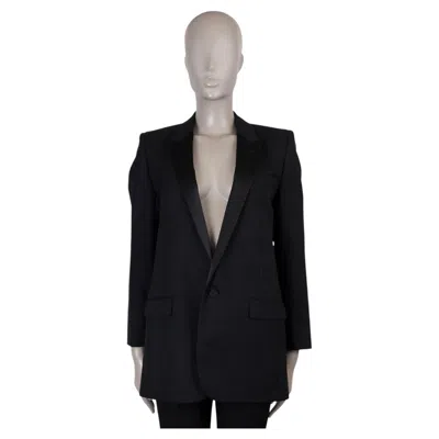 Pre-owned Saint Laurent Black Wool 2016 Satin Trim Blazer Jacket 40 M