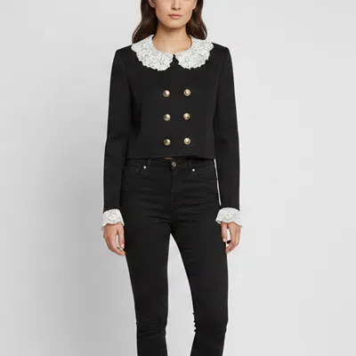 Pre-owned Saint Laurent Black Wool And Lace Trim Cropped Jacket M