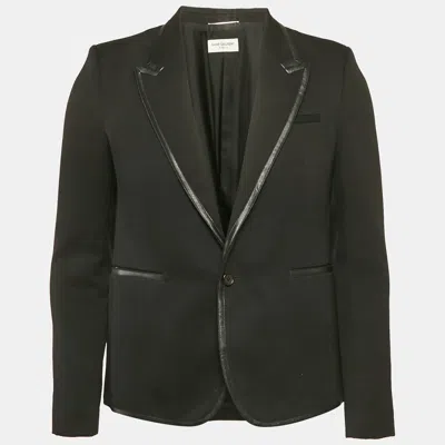 Pre-owned Saint Laurent Black Wool & Leather Trim Blazer M