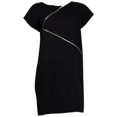 Pre-owned Saint Laurent Black Wool Asymmetric Zip Cap Sleeve Dress 42