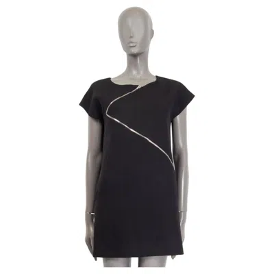 Pre-owned Saint Laurent Black Wool Asymmetric Zipper Cap Sleeve Dress Xs