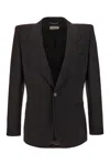Saint Laurent Wool Blazer With Front Pockets And Structured Shoulders In 1000