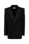 Saint Laurent Black Double-breasted Jacket With Peak Revers And Double Vent On The Rear In Wool Woman