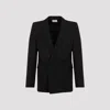 Saint Laurent Double-breasted Satin-trimmed Wool Blazer In Black