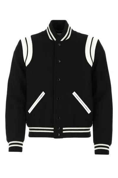 Saint Laurent Black Wool Blend Bomber Jacket