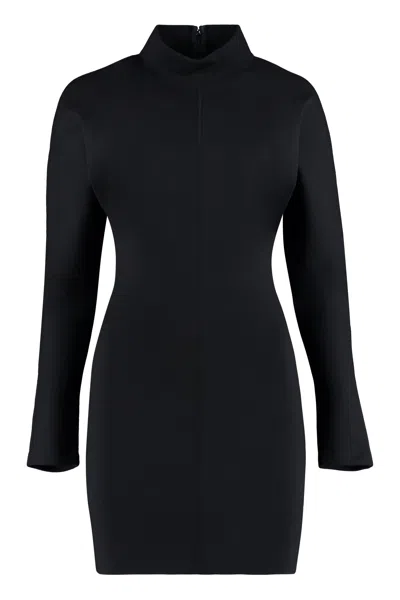 Saint Laurent Black Wool Blend Mock Turtleneck Dress For Women