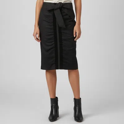 Pre-owned Saint Laurent Black Wool Blend Velvet Trim Pencil Skirt M