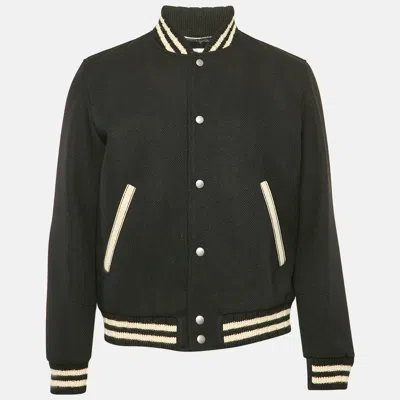 Pre-owned Saint Laurent Black Wool Button Front Bomber Jacket Xl