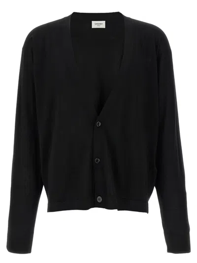 SAINT LAURENT BLACK WOOL CARDIGAN