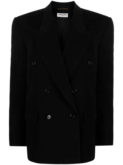 Saint Laurent Black Wool Double-breasted Blazer For Women By