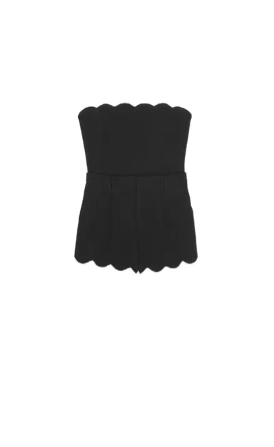 Saint Laurent Black Wool Double Sable Combishort For Women Ss22 In Noir