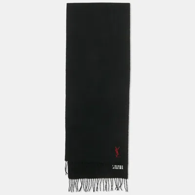 Pre-owned Saint Laurent Black Wool Fringed Muffler