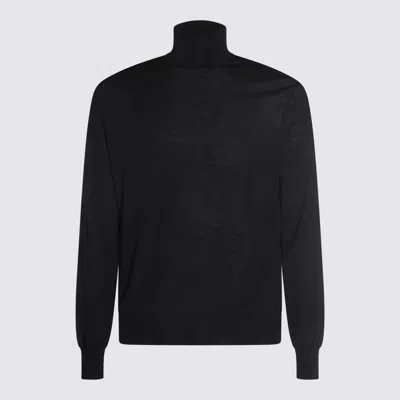 Saint Laurent Black Wool Knitwear In Multi