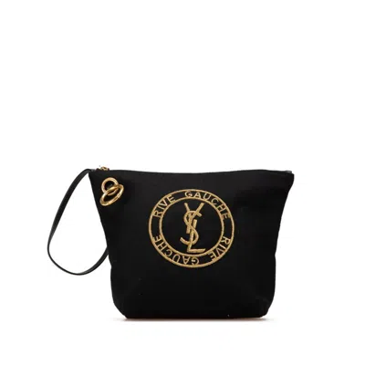 Pre-owned Saint Laurent Black Wool Leather Clutch Bag Pouch ()