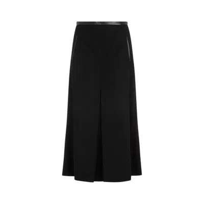 SAINT LAURENT BLACK WOOL MIDI SKIRT