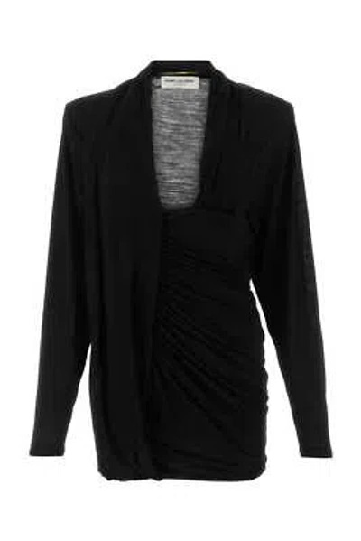 Pre-owned Saint Laurent Black Wool Mini Dress 38 Fr In Noir