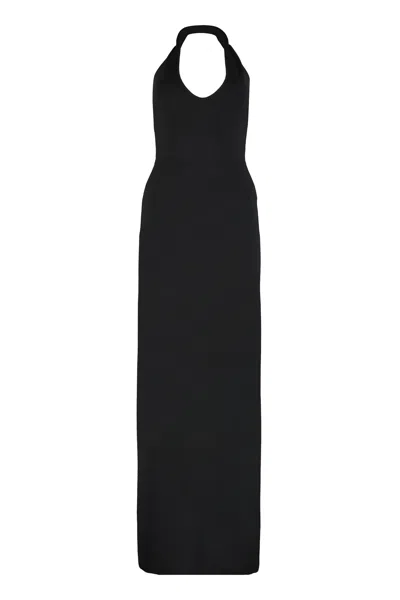 Saint Laurent Black Wool Open Back Long Dress For Women