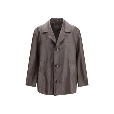 Saint Laurent Black Wool Oves Aries Leather Jacket In Gray