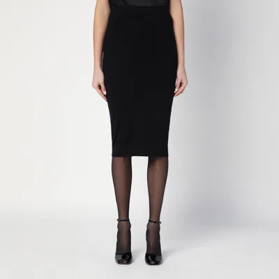 Saint Laurent High-waisted Wool Pencil Skirt With Ribbed Edges In Black