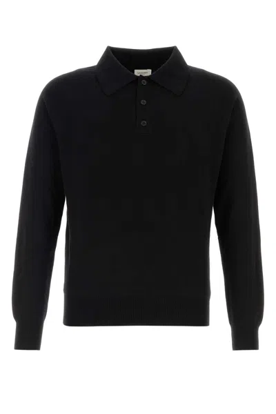 Saint Laurent Black Wool Polo Shirt In Multi