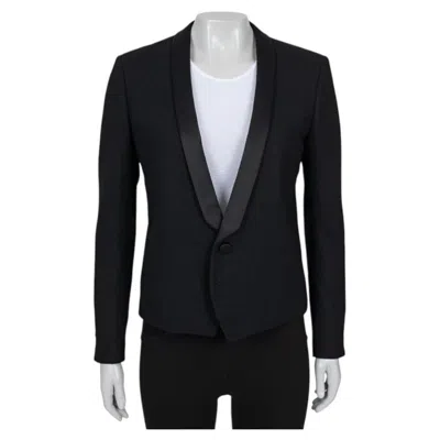 Pre-owned Saint Laurent Black Wool Satin Lapels Jacket Sz.40